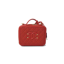 Chanel Red Quilted Caviar Medium CC Filigree Vanity Case Gold