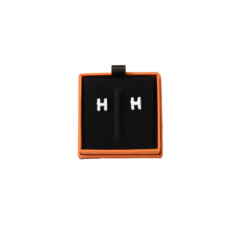 Hermes Pop H Earring Palladium Hardware White - NOBLEMARS