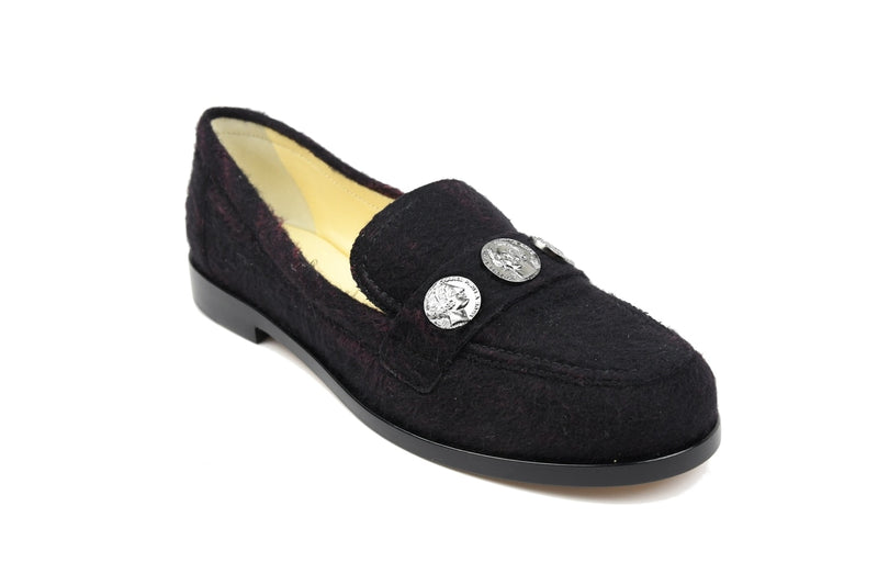 Chanel Mocassins Tweed Loafers /Black-Burgundy - NOBLEMARS