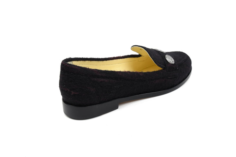 Chanel Mocassins Tweed Loafers /Black-Burgundy - NOBLEMARS