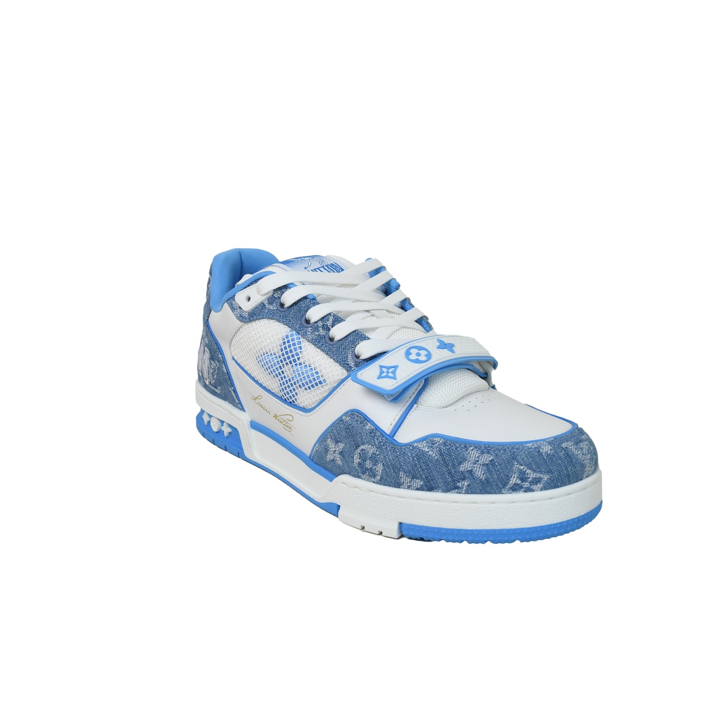 Louis Vuitton Monogram Strap Trainer White Blue