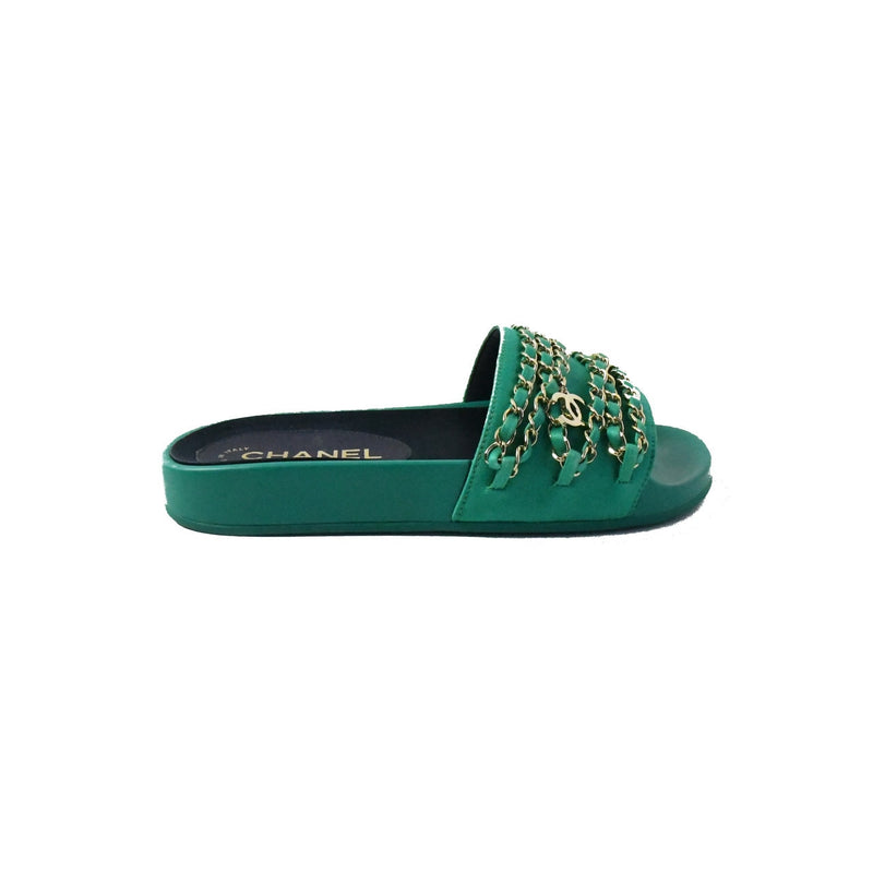Chanel Fabric Mules Green - NOBLEMARS