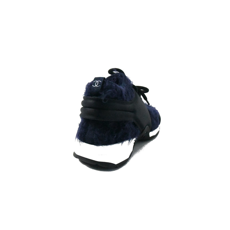 Chanel Stretch Fabric Satin Sneakers Navy Black - NOBLEMARS
