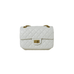 Chanel 2.55 Mini Aged Calfskin Gold-Tone Metal Handbag White