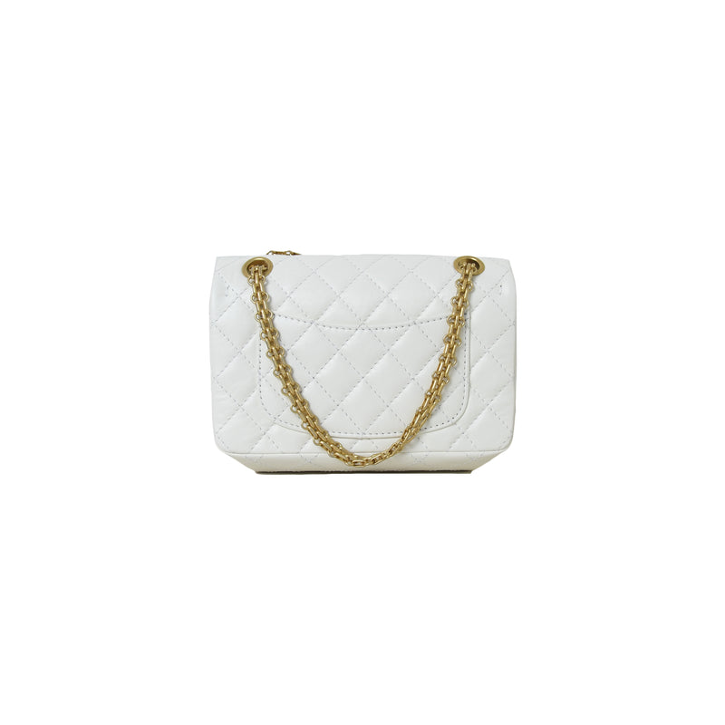 Chanel 2.55 Mini Aged Calfskin Gold-Tone Metal Handbag White