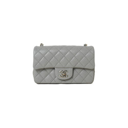 Chanel Classic Flap Mini Lambskin & Sliver-Tone Metal Bag Grey - NOBLEMARS