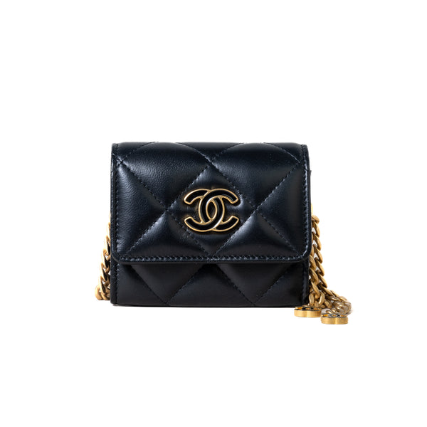Chanel Cluth With Chain Gold Tone Metal Lambskin Black - NOBLEMARS