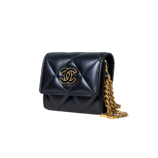 Chanel Cluth With Chain Gold Tone Metal Lambskin Black - NOBLEMARS