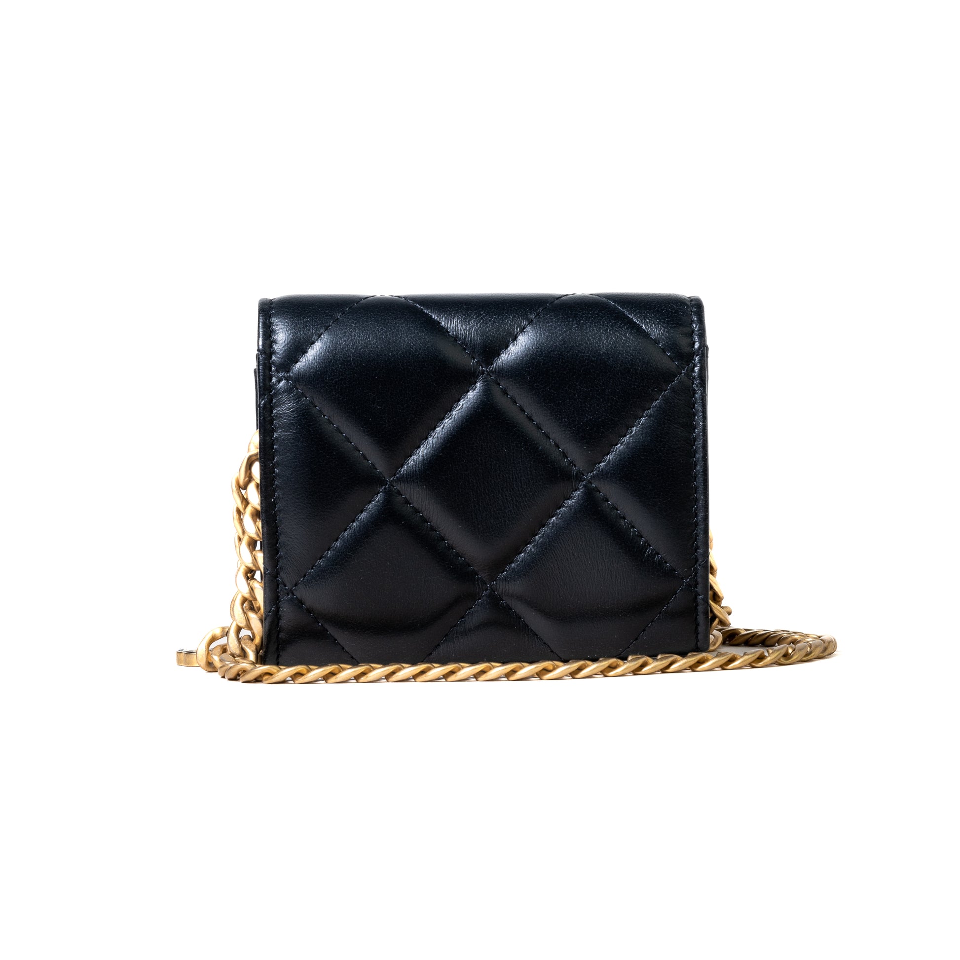 Chanel Cluth With Chain Gold Tone Metal Lambskin Black - NOBLEMARS