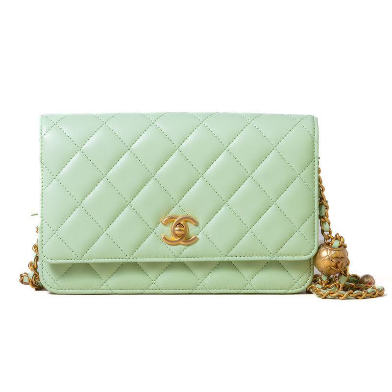 Chanel Mini Wallet On Chain Pearl Crush Lambskin Light Green - NOBLEMARS
