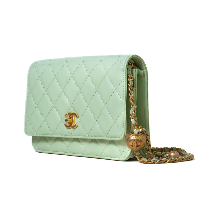 Chanel Mini Wallet On Chain Pearl Crush Lambskin Light Green - NOBLEMARS
