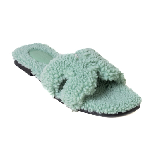 Hermes Oran Teddy Sandals Vert D’Eau - NOBLEMARS