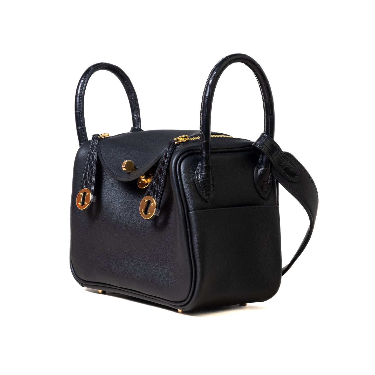 Hermes Mini Lindy Touch Matt Gold Hardware Noir - NOBLEMARS