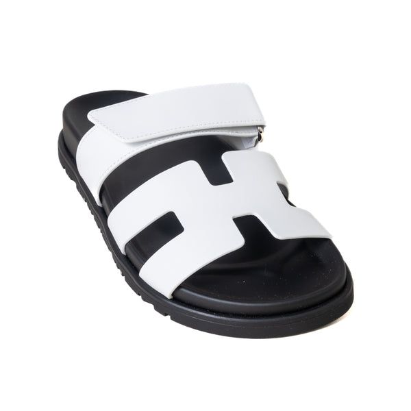 Hermes Chypre Calfskin Sandals White - NOBLEMARS