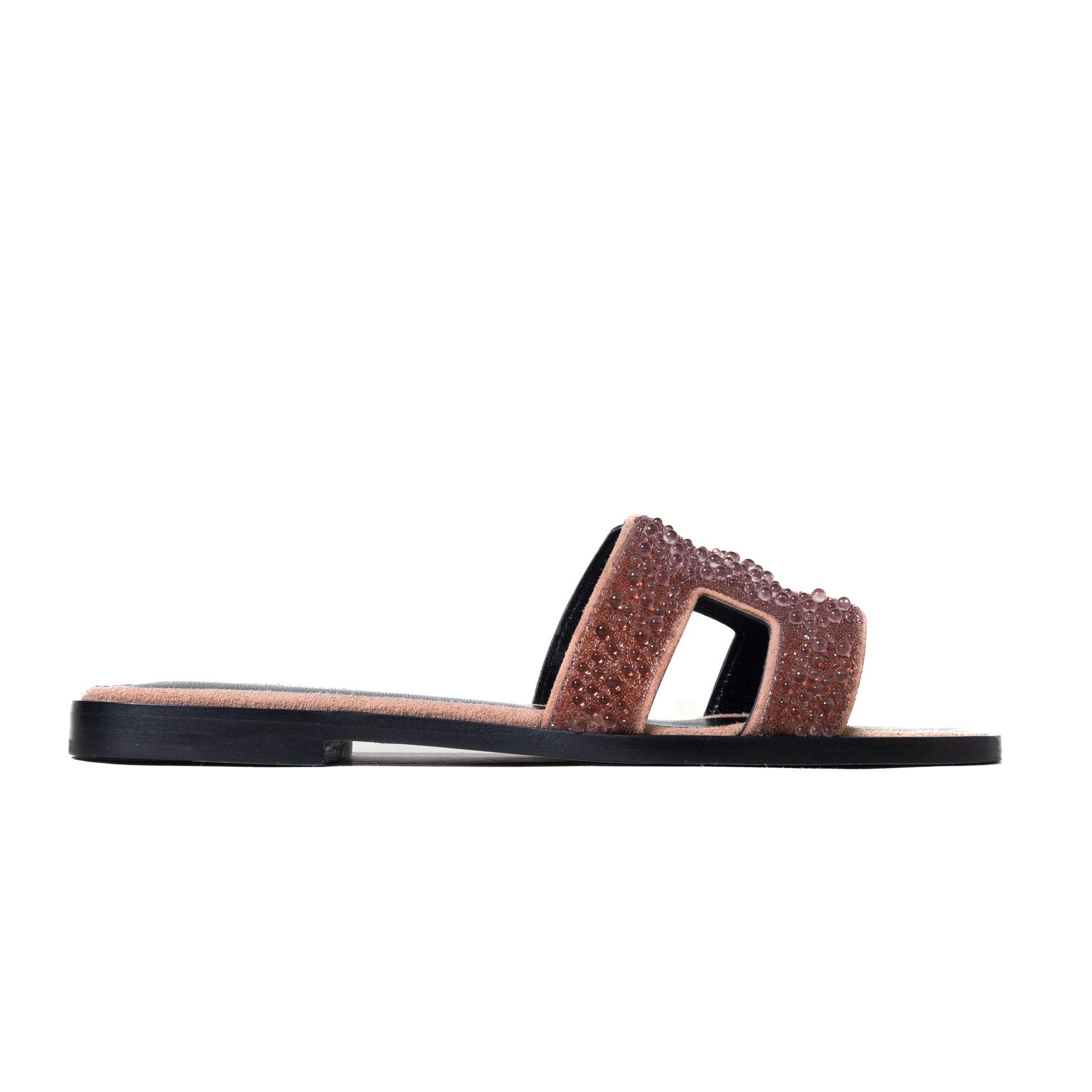 Hermes Oran Glitter Mules Oran Sandals Brown - NOBLEMARS