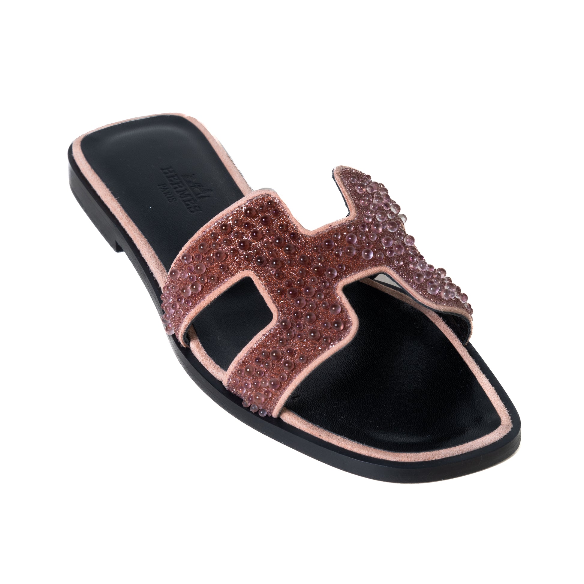 Hermes Oran Glitter Mules Oran Sandals Brown - NOBLEMARS