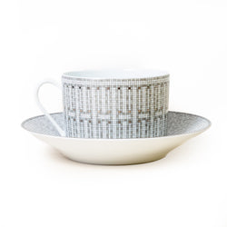 Hermes Mosaique Au 24 Platinum Coffee Cup and Saucer Platinum (Set of 2) - NOBLEMARS