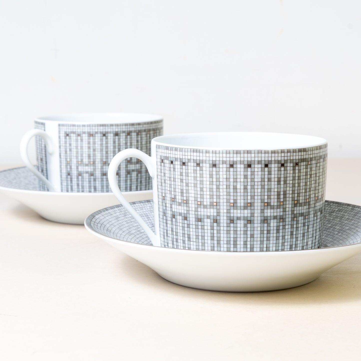 Hermes Mosaique Au 24 Platinum Coffee Cup and Saucer Platinum (Set of 2) - NOBLEMARS