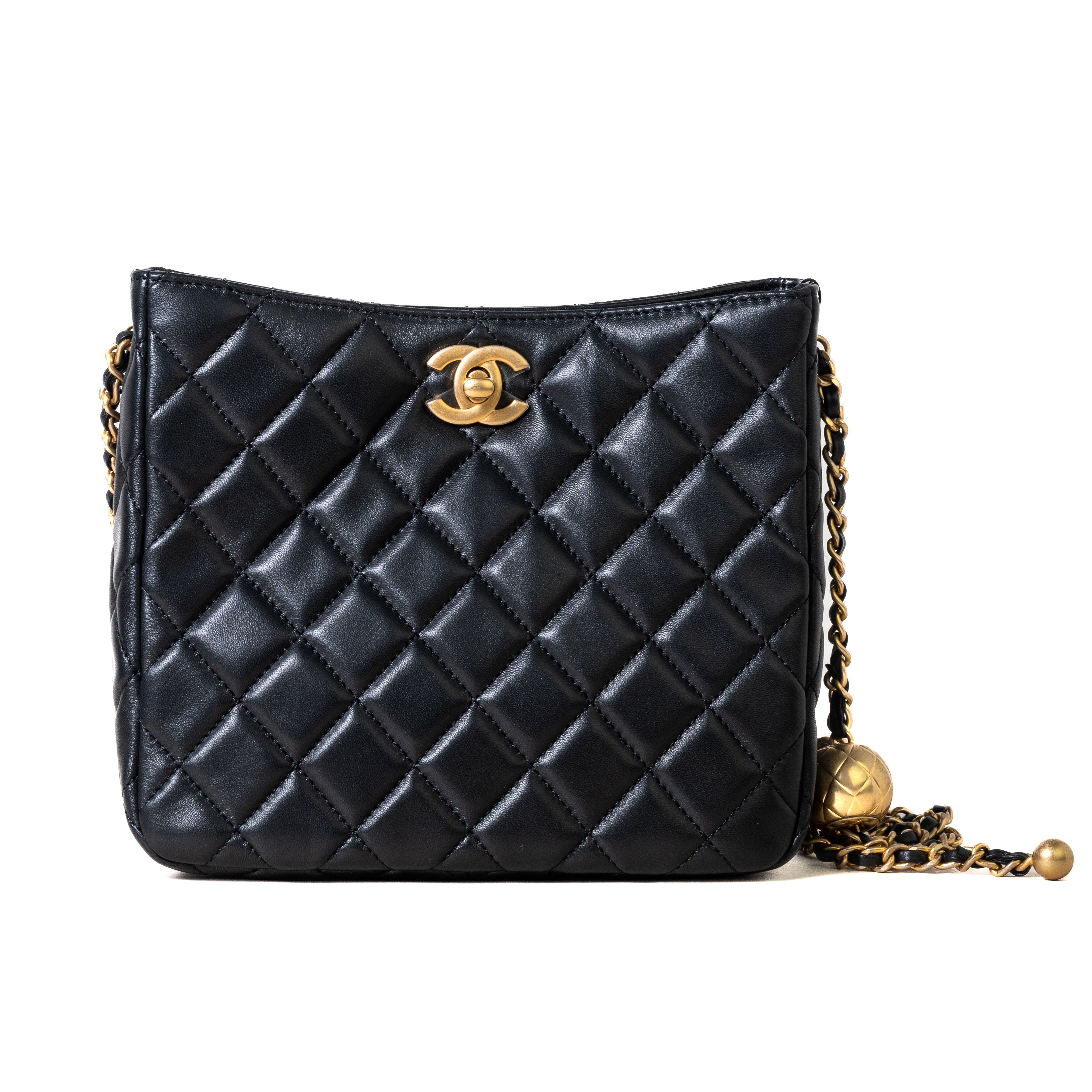 Chanel O Mini Bag Lambskin Imitation Pearls & Gold-Tone Metal Black -  NOBLEMARS