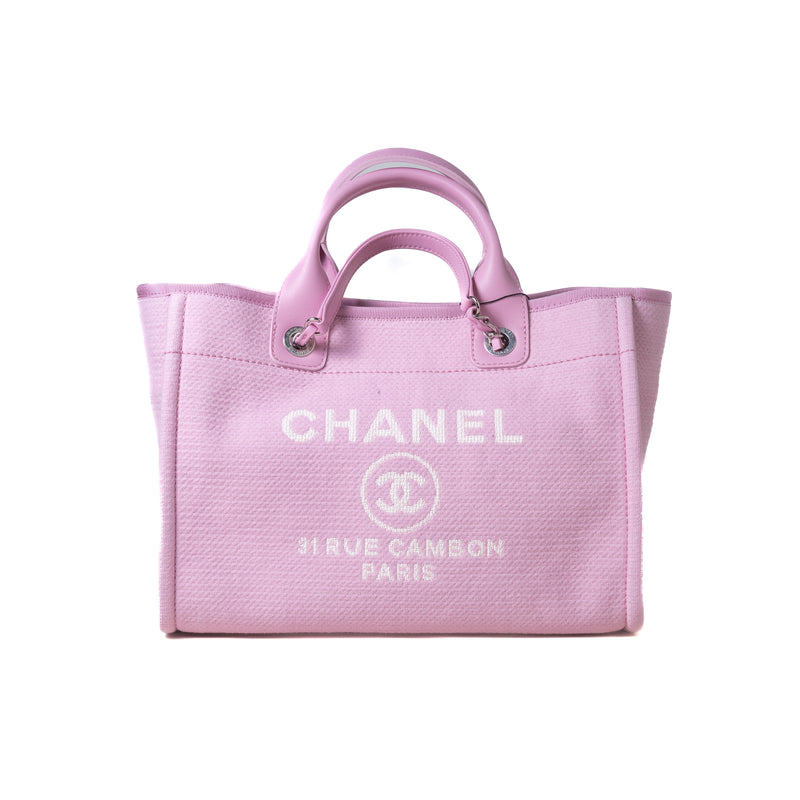 Chanel Dark Pink Mixed Fibers Small Deauville Tote Silver Hardware