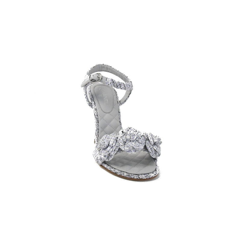 Chanel Tweed Sandals Lavender White 127 - NOBLEMARS