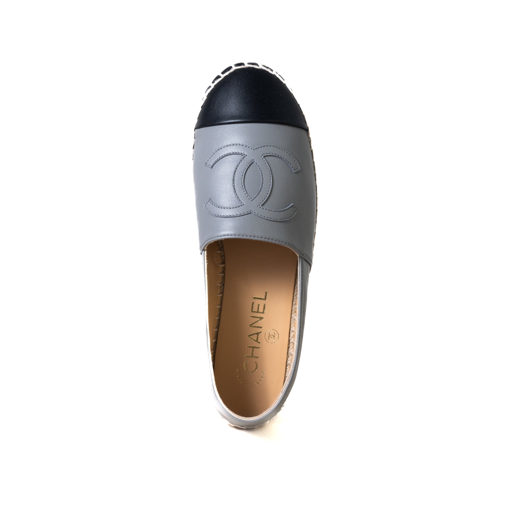 Chanel Lambskin Espadrilles Grey Black - NOBLEMARS