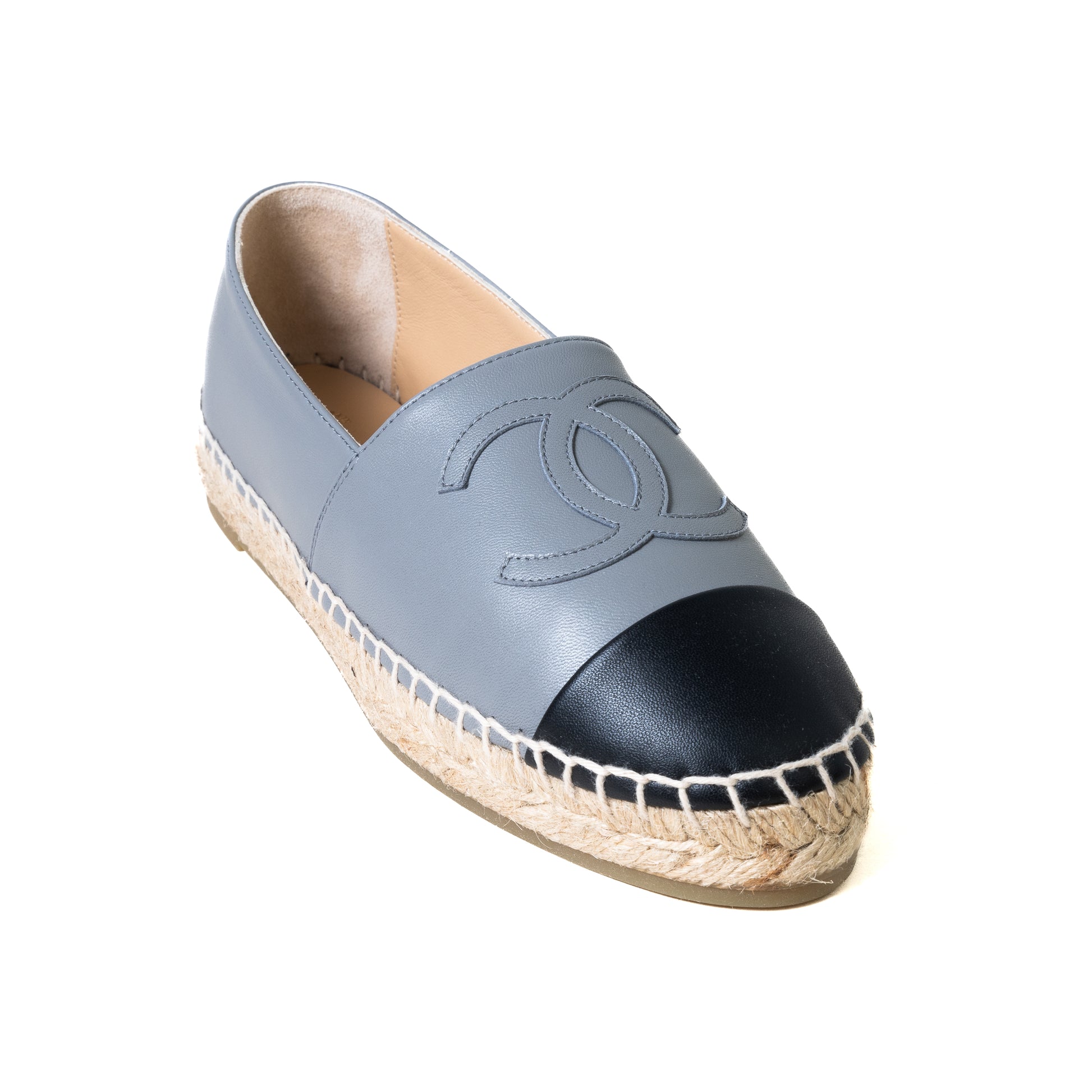 Chanel Lambskin Espadrilles Grey Black - NOBLEMARS