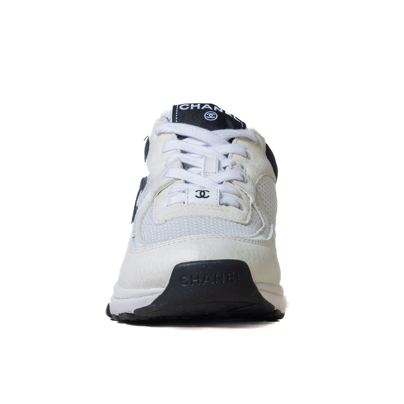 Chanel Mesh Suede Calfskin Grained Calfskin Sneakers White Black - NOBLEMARS