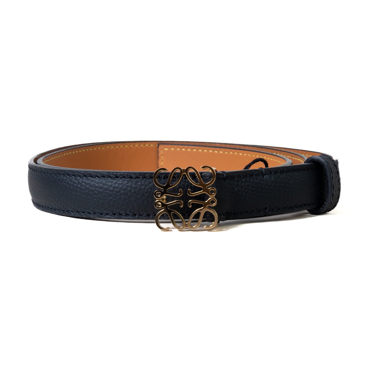 Loewe Anagram Smooth Calfskin Brass Belt Black - NOBLEMARS