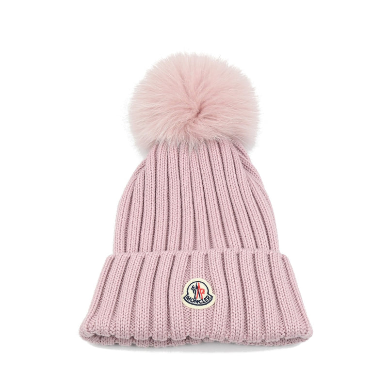Moncler Virgin Wool Knit Beanie /Pink Fox Fur - NOBLEMARS