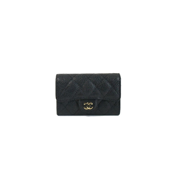 Chanel Caviar Leather Flap Card Holder Gold HW Black - NOBLEMARS