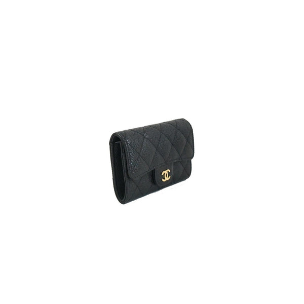 Chanel Caviar Leather Flap Card Holder Gold HW Black - NOBLEMARS