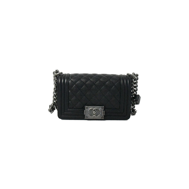 Chanel Leboy Caviar Leather Small Silver Hardware Black - NOBLEMARS