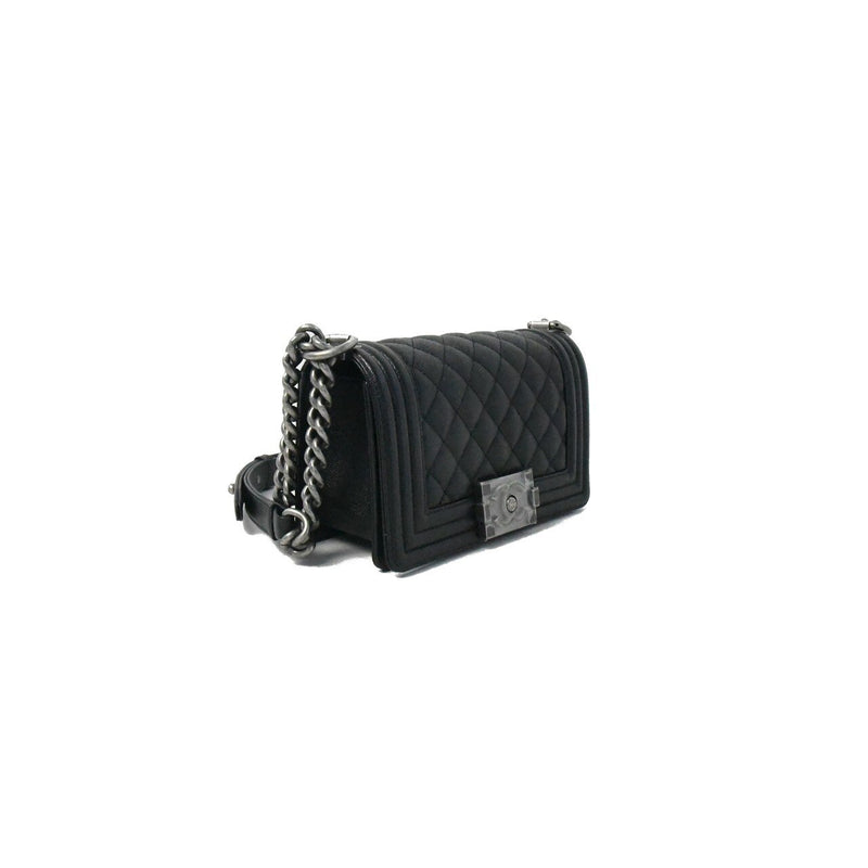 Chanel Leboy Caviar Leather Small Silver Hardware Black - NOBLEMARS