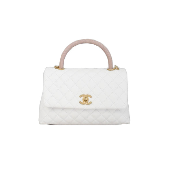 Chanel Small Coco Lizard Handle White - NOBLEMARS