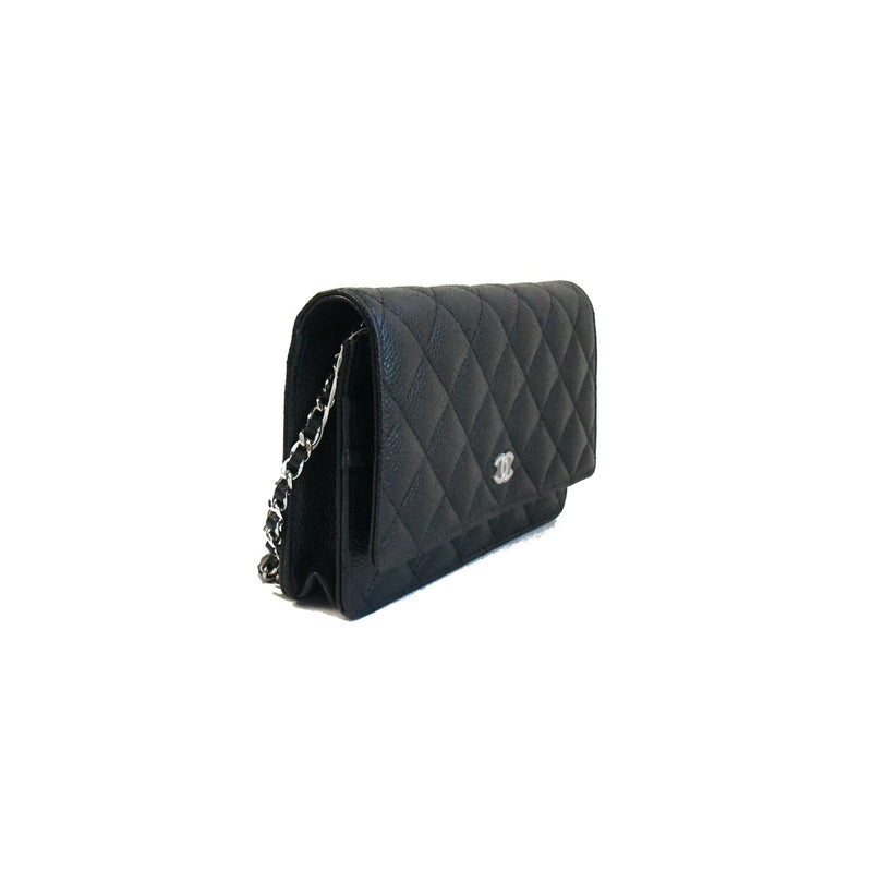 Chanel Classic Caiver Wallet on Chain Silver HW Black - NOBLEMARS
