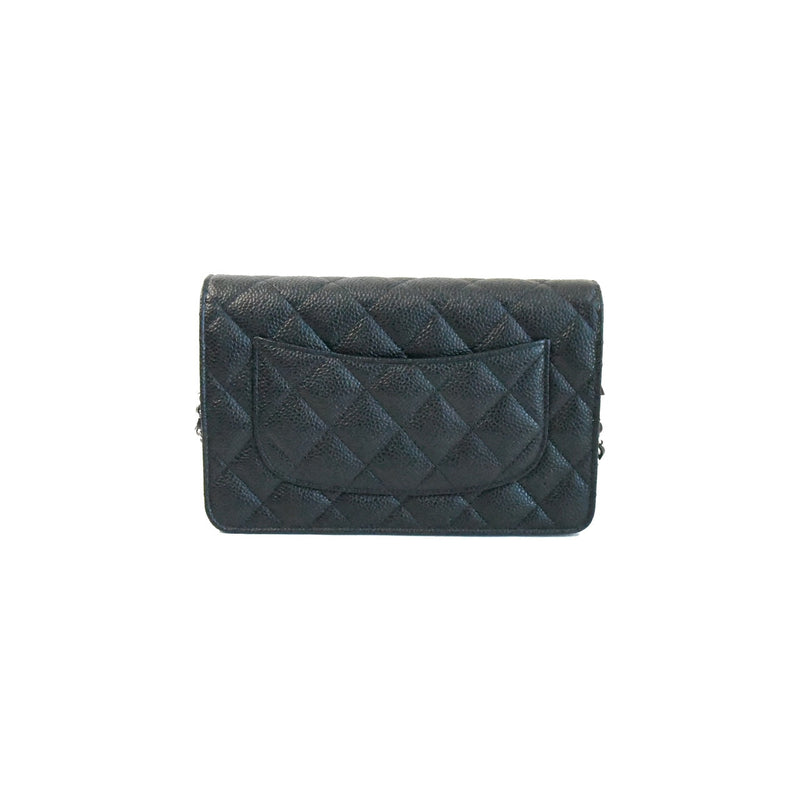 Chanel Classic Caiver Wallet on Chain Silver HW Black - NOBLEMARS