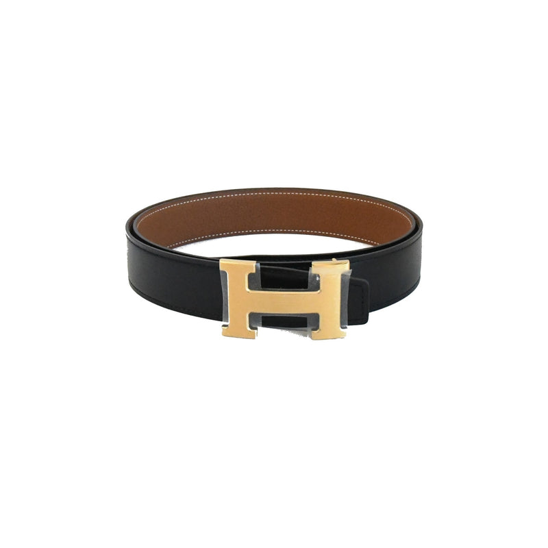 Hermes Reversible Matte H Buckle Belt Gold HW Black Brown - NOBLEMARS