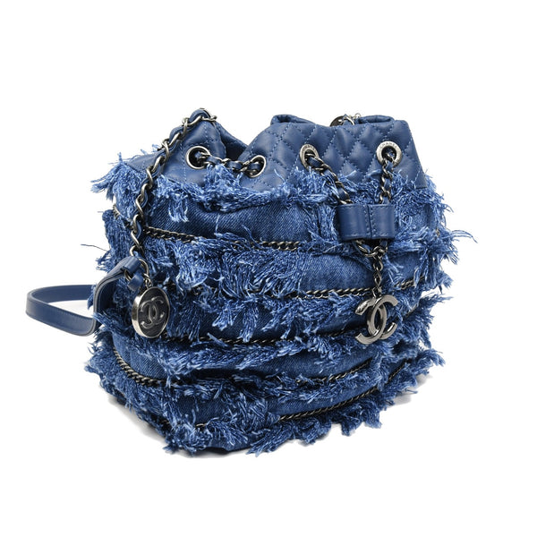 Chanel Calfskin Fringe Chains Bucket Bag /Denim - NOBLEMARS