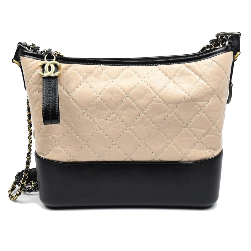 Chanel Beige/Black Quilted Leather Medium Gabrielle Hobo Bag
