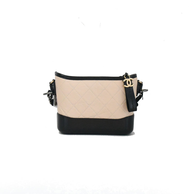 Chanel Gabrielle Hobo Bag Small Beige Black - NOBLEMARS
