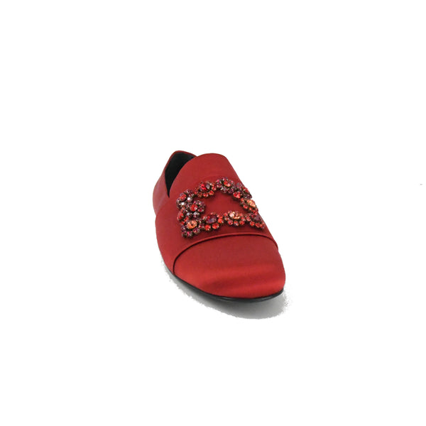 Roger Vivier Flower Strass Embroidery Satin Loafer Ciliegia - NOBLEMARS
