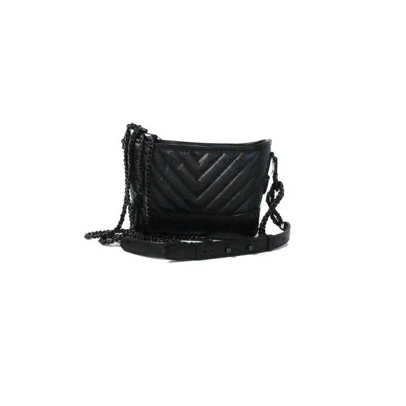 Chanel Chevron Small Gabrielle Hobo Bag White/ Black