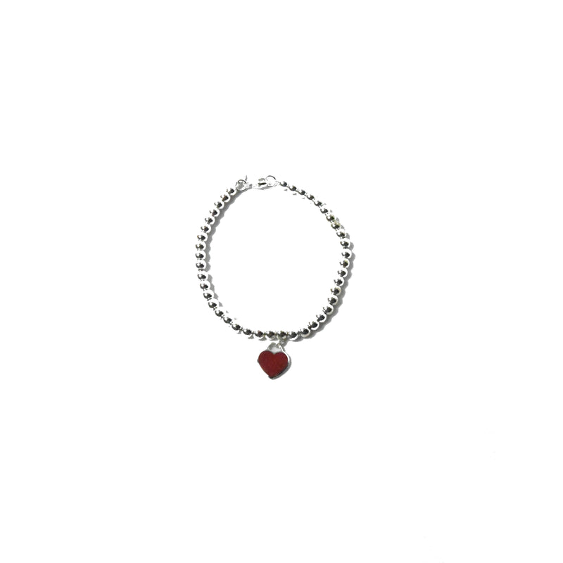 Tiffany Beaded Silver Bracelet Heart Red - NOBLEMARS