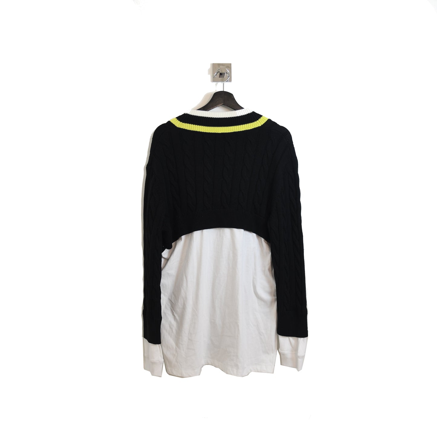 Alexander Wang V Neck Striped Ribs Hybrid Top Yellow Black - NOBLEMARS