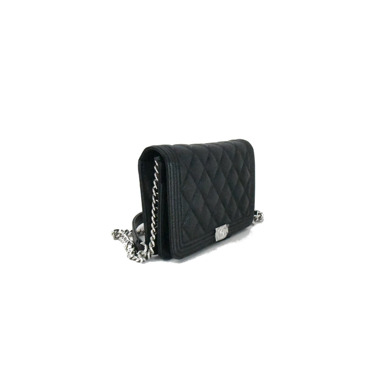 Chanel Leboy Caviar Wallet on Chain Silver HW Black - NOBLEMARS