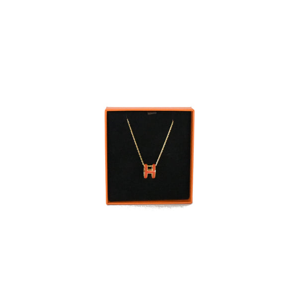 Hermes Pendant Pop H Coral Red in Lacquered Metal with Palladium-tone - US