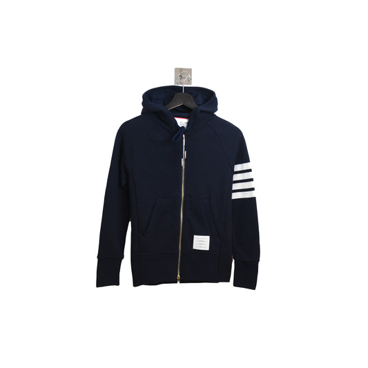 Thom Browne Classic 4 Stripe Zip Up Hoodie Navy - NOBLEMARS