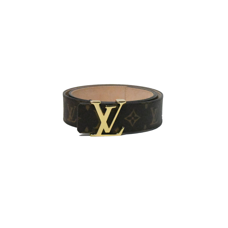 LOUIS VUITTON Brown Leather Belt MEN'S LV UTAH Initial Gold Buckle