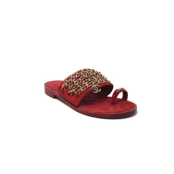 Chanel Chained Kid Suede Thongs Red - NOBLEMARS